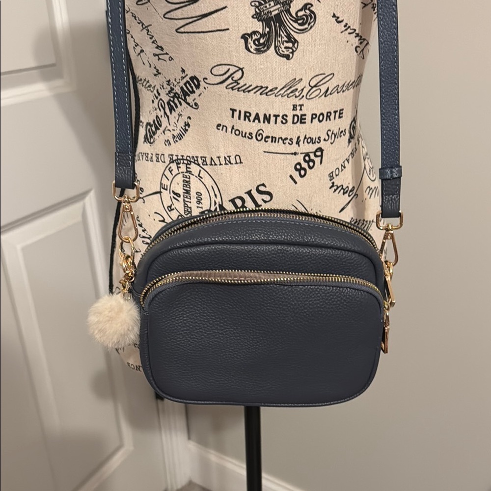 Elegant Blue Pom Pom by London Crossbody Bag
